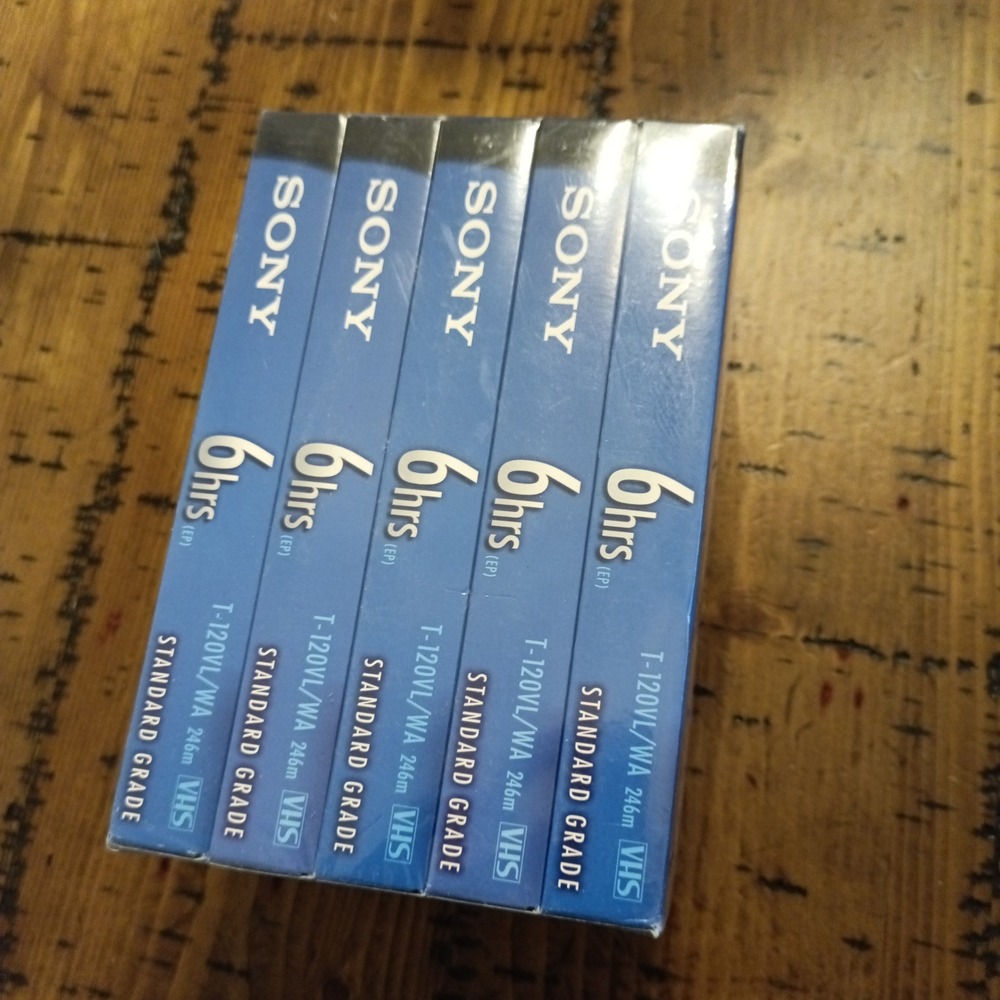 Sony T-120 VHS Blank Tapes Standard Grade 6 Hour 5-Pack New Old Stock T-120VL/WA